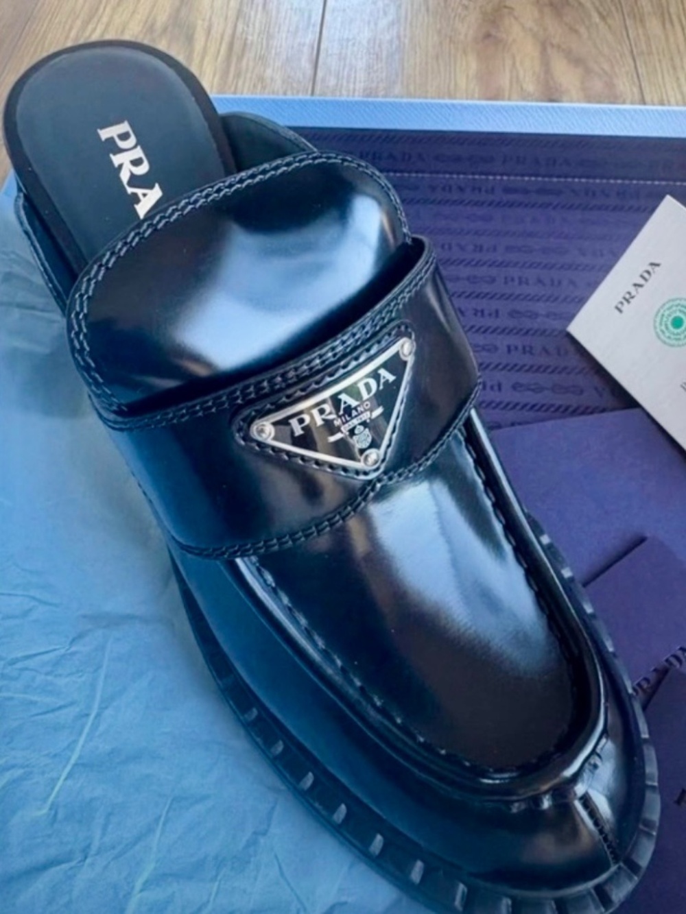 Prada Black Spazzolato Mules